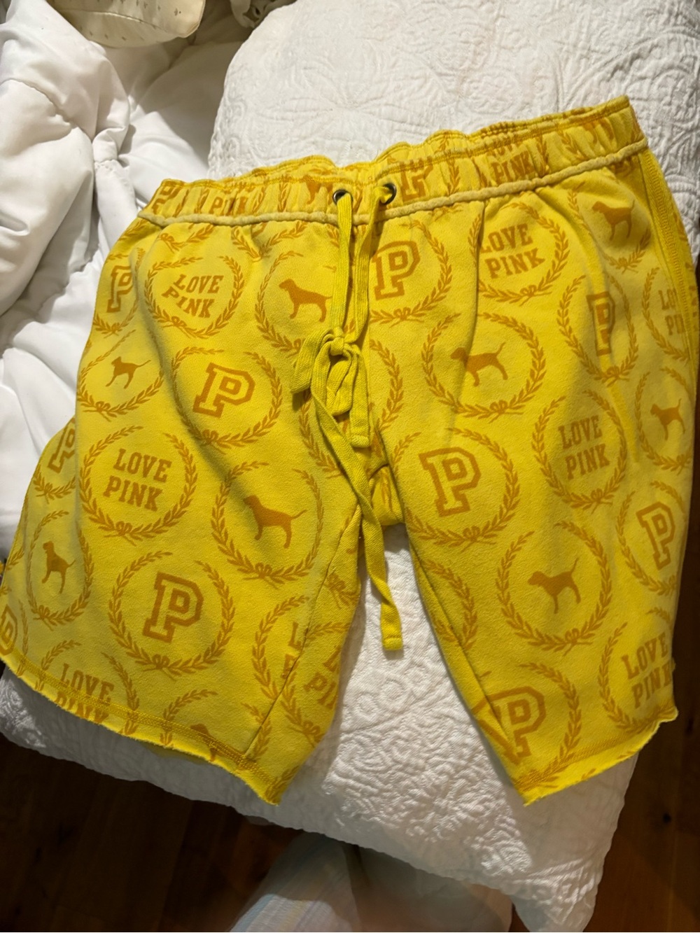 PINK Victoria's Secret Yellow Logo Terry Board Shorts